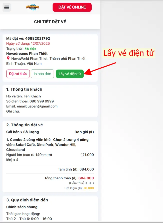 Lấy vé điện tử
